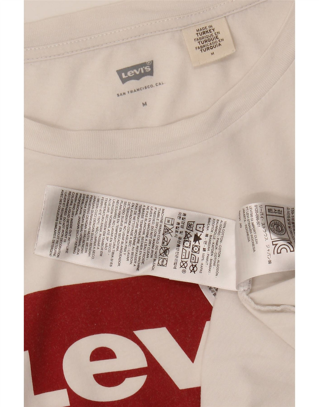 LEVI'S Womens Graphic T-Shirt Top UK 12 Medium White Cotton Vintage Levi's and Second-Hand Levi's from Messina Hembry 