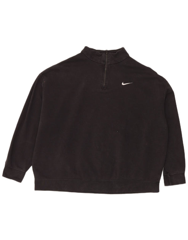 Pulover Nike pentru femei, supradimensionat, cu fermoar, cu gât, UK 16, mare, negru, bumbac