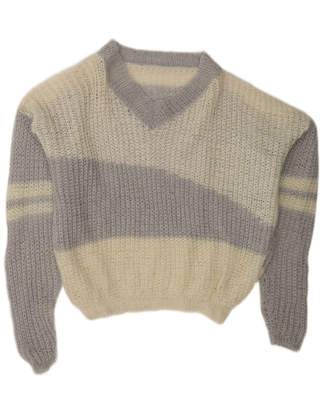 Pulover VINTAGE pentru femei cu decolteu în V UK 20 2XL alb închis de culoare