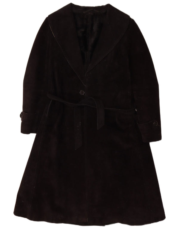 Palton din shearling vintage pentru femei UK 10 Mic din piele neagră