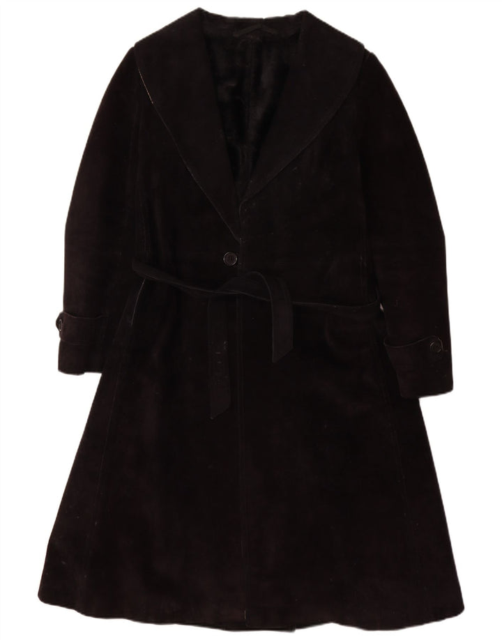 Palton din shearling vintage pentru femei UK 10 Mic din piele neagră