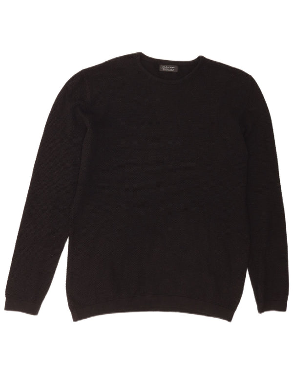 Pulover pentru bărbați Zara, cu decolteu, mare, negru, acrilic