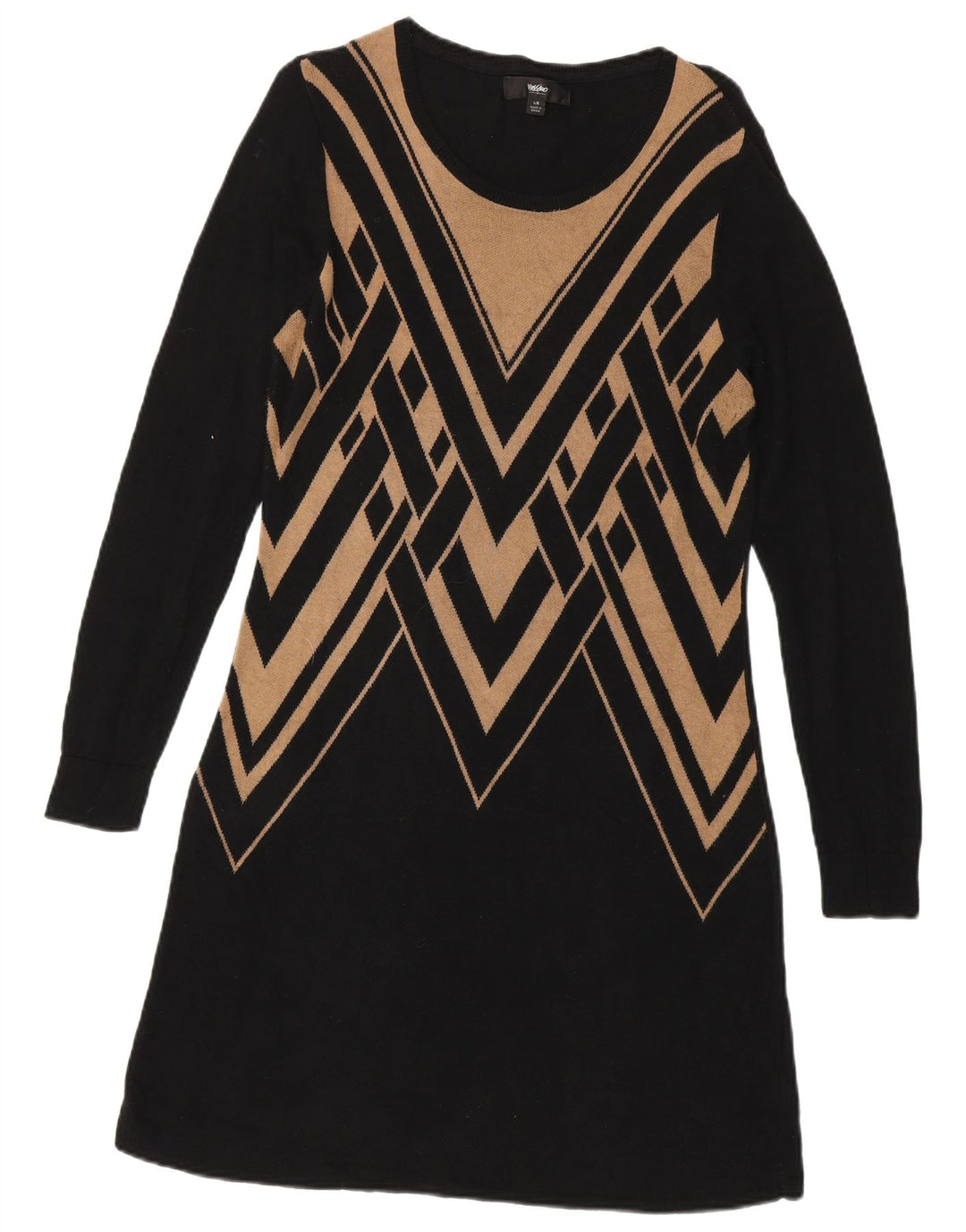 Mossimo Rochie Jumper cu mânecă lungă pentru femei UK 14, mare, negru, geometric, bumbac