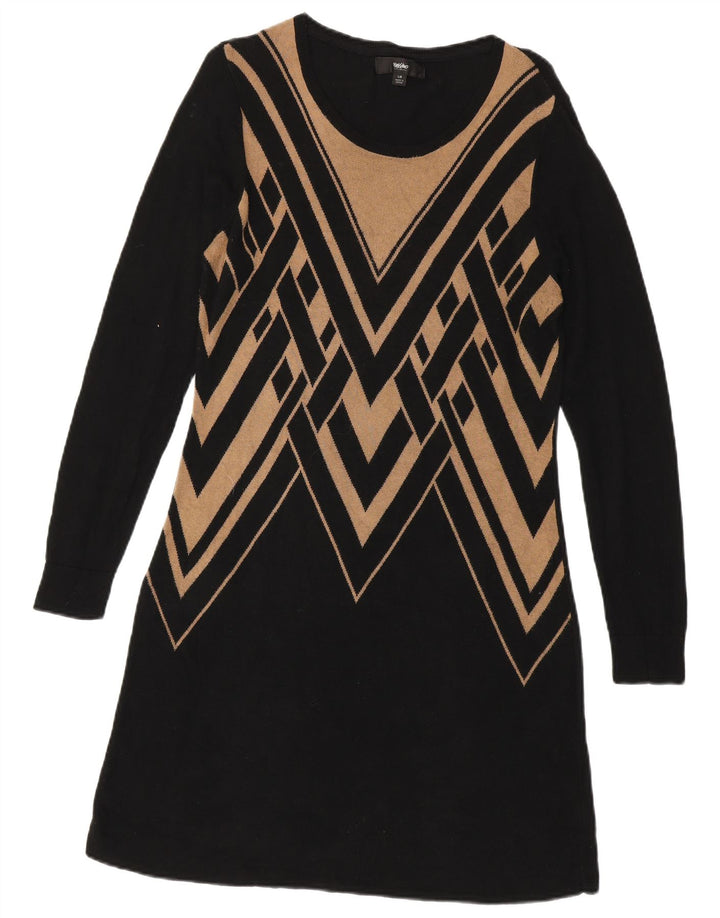 Mossimo Rochie Jumper cu mânecă lungă pentru femei UK 14, mare, negru, geometric, bumbac