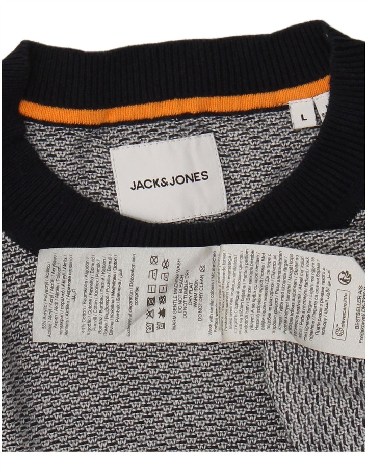JACK & JONES Pulover pentru bărbați cu gât roșu, mare, gri acrilic