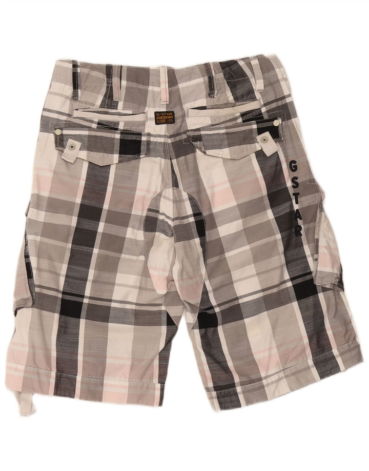 Pantaloni scurti cargo grafic G-Star pentru bărbați W31, bumbac cu carouri, gri mediu