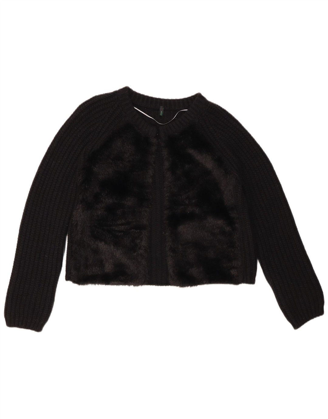 Pulover cardigan crop pentru femei BENETTON UK 10 Lână neagră mică