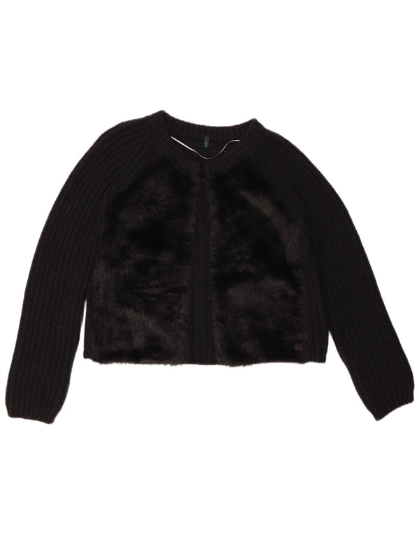Pulover cardigan crop pentru femei BENETTON UK 10 Lână neagră mică