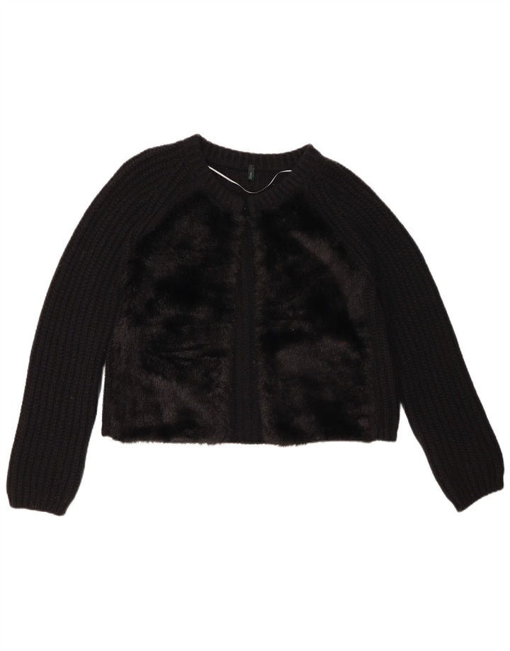 Pulover cardigan crop pentru femei BENETTON UK 10 Lână neagră mică