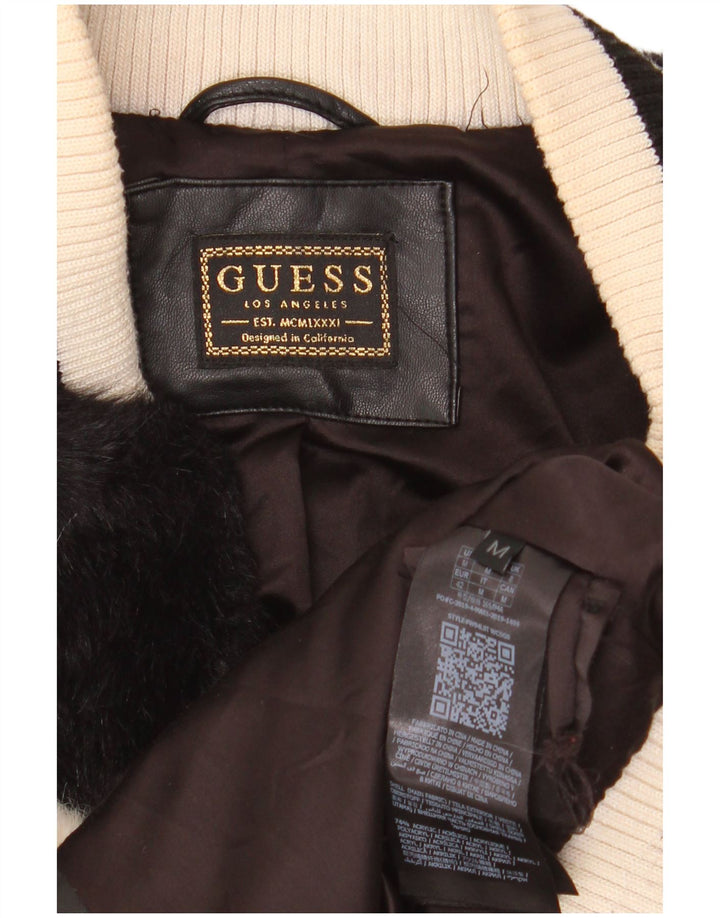 Jachetă bomber pentru femei GUESS din blană artificială UK 14 Medium Bej Acrilic color bloc