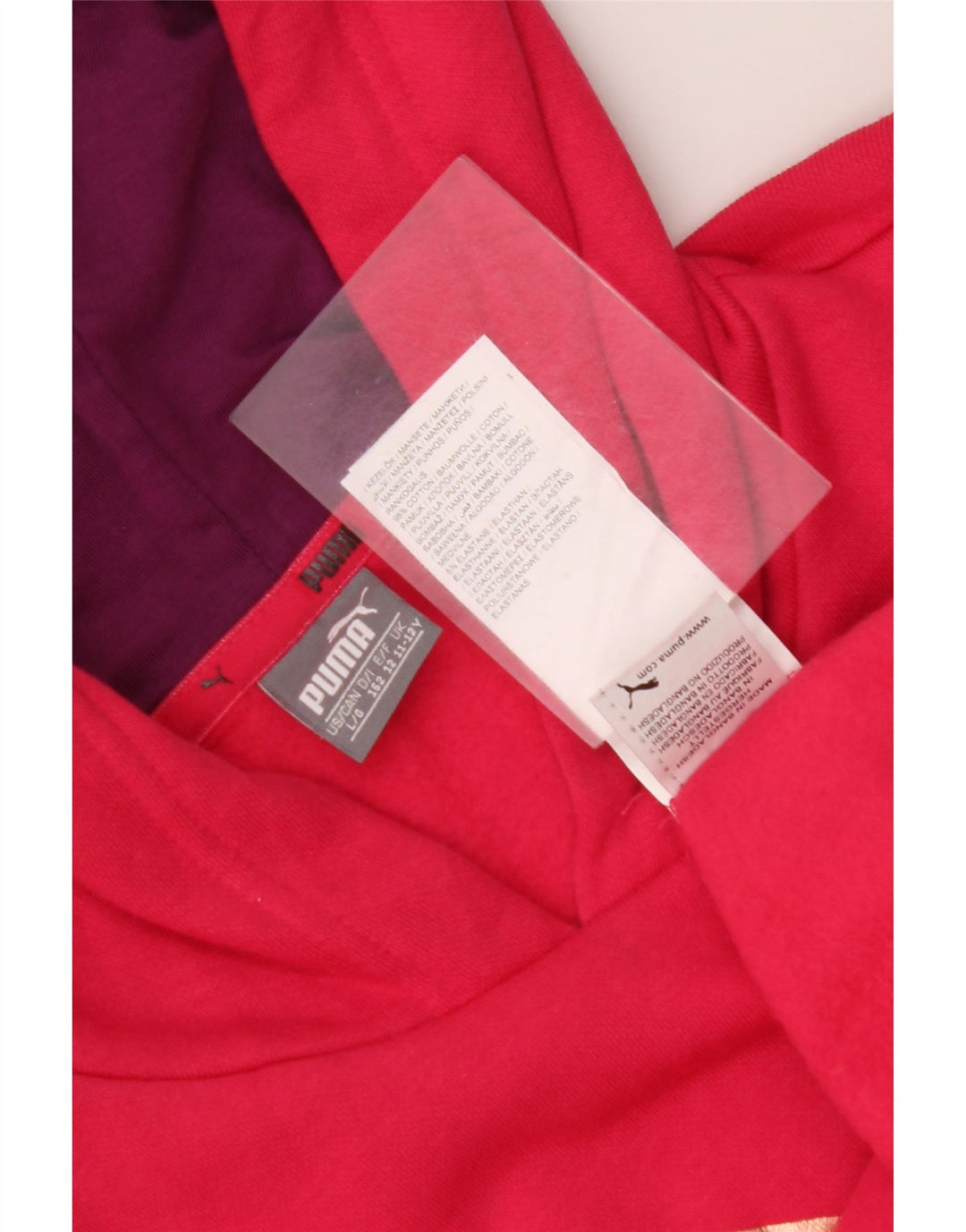 Pulover PUMA pentru fete, cu glugă cu grafică, 11-12 ani, bumbac color bloc de culoare roz