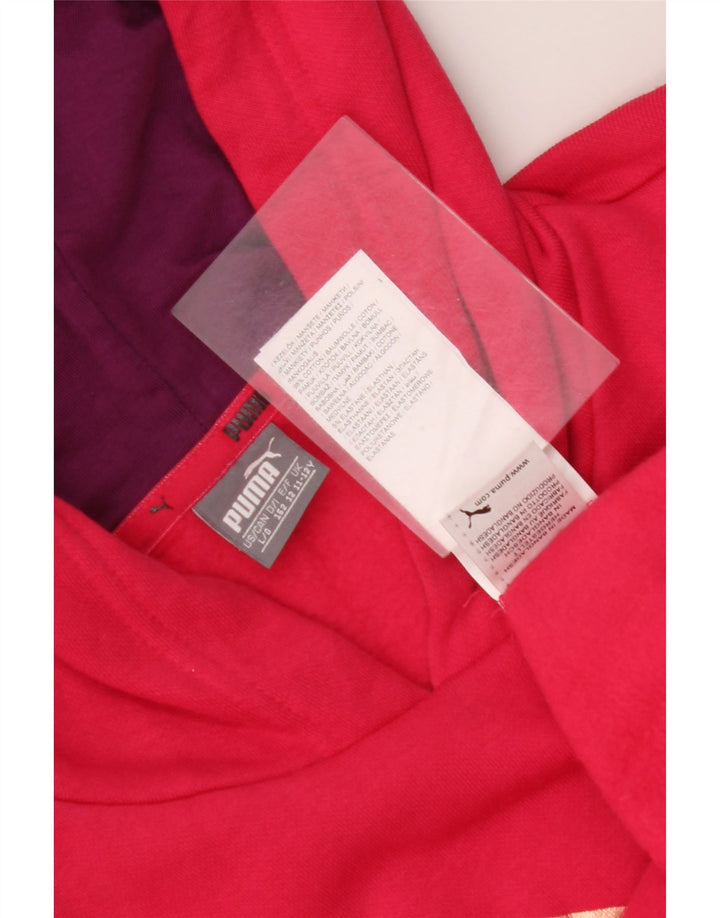 Pulover PUMA pentru fete, cu glugă cu grafică, 11-12 ani, bumbac color bloc de culoare roz