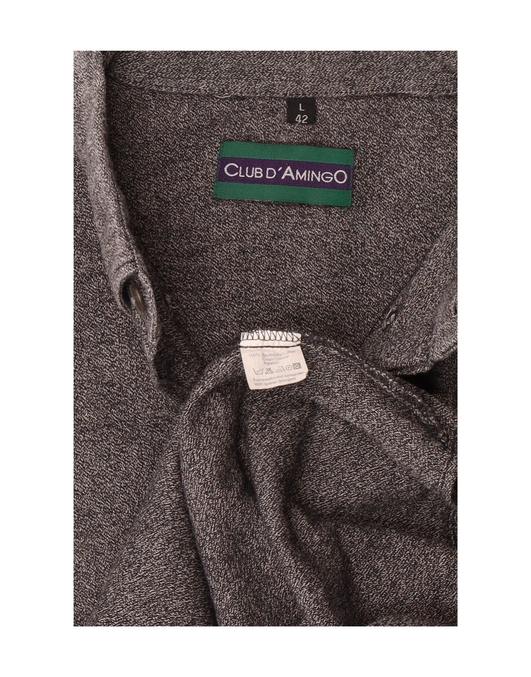 CLUB D'AMINGO Mens Shirt Size 42 Large Grey Flecked Cotton Vintage Club D'Amingo and Second-Hand Club D'Amingo from Messina Hembry 