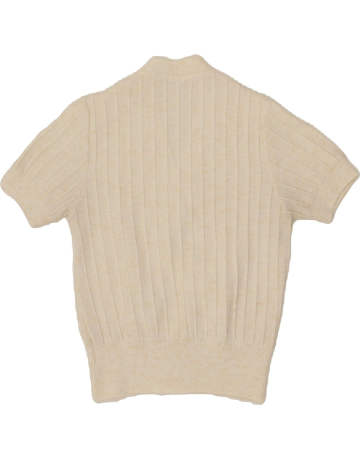 VINTAGE Womens Short Sleeve Cardigan Sweater IT 46 Large Beige Polyester Vintage Vintage and Second-Hand Vintage from Messina Hembry 