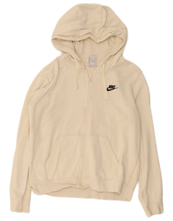 Nike Womens Zip Hoodie Sweater UK 14 Medium Beige Cotton