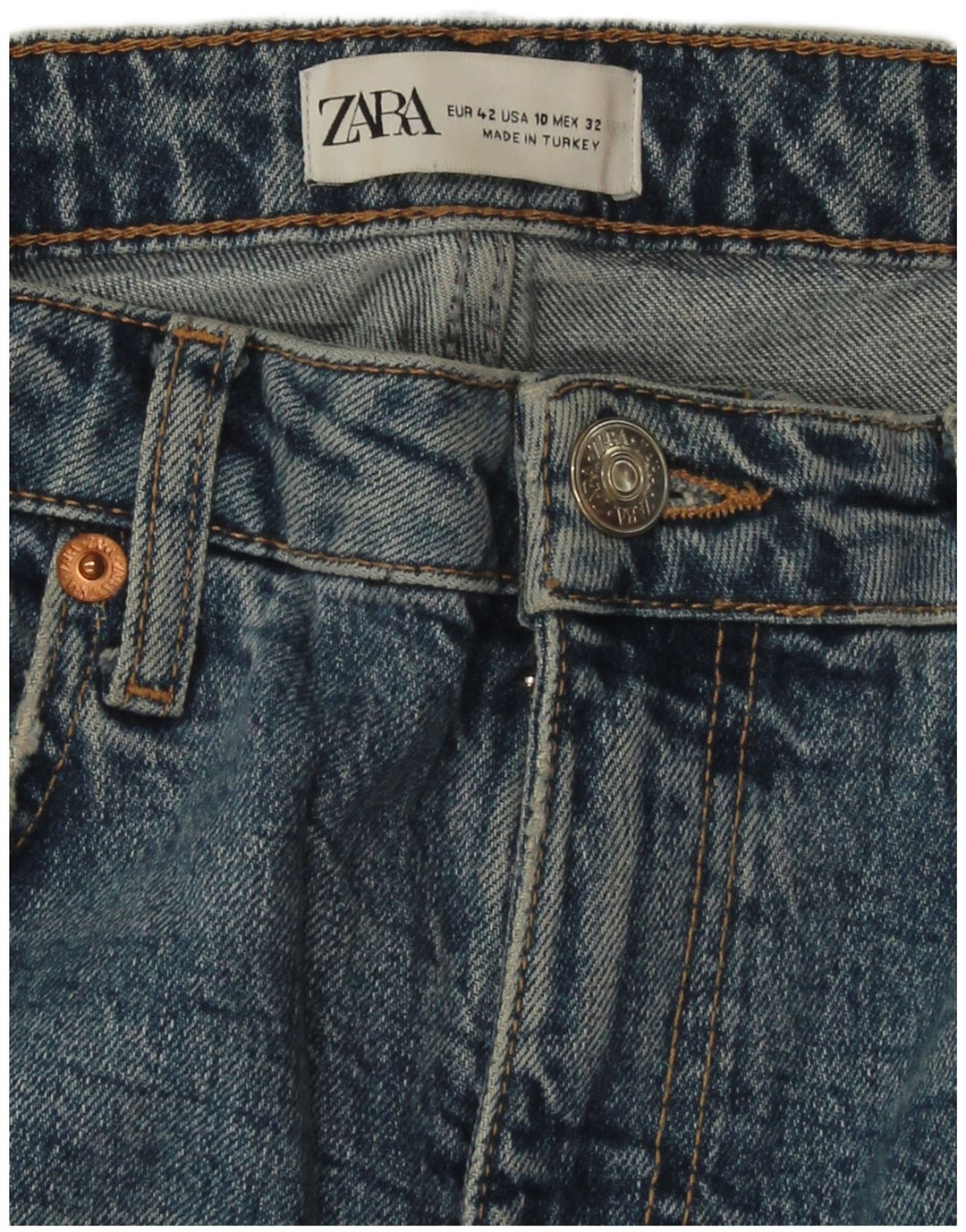 ZARA Blugi Distressed drepte pentru femei EU 42 Large W32 L27 Blue