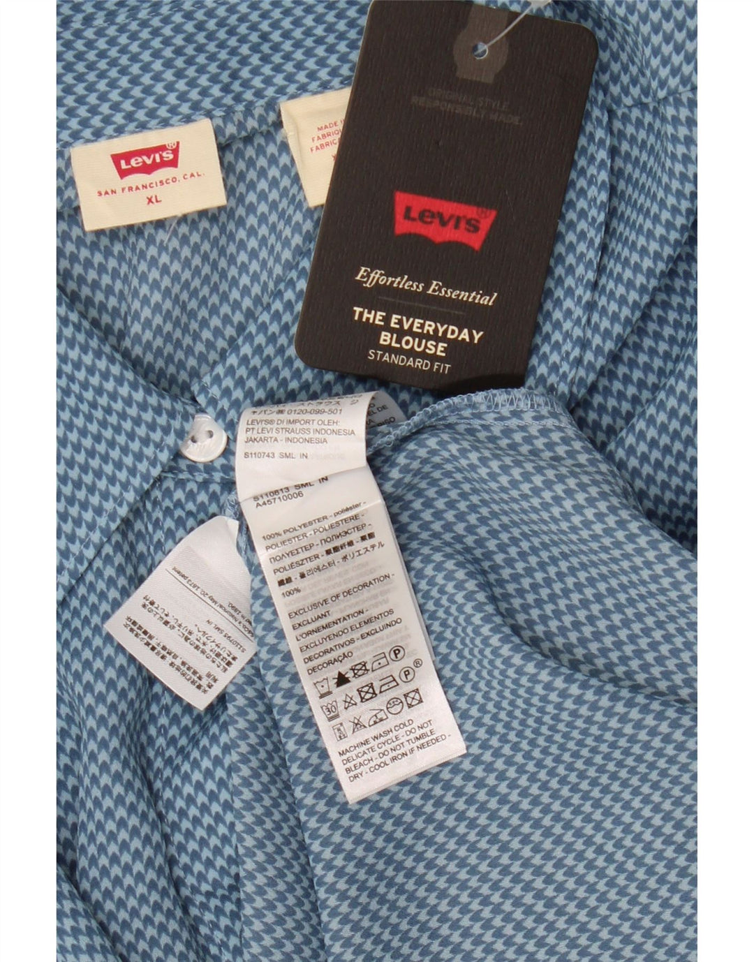 Cămașă oversize pentru femei LEVI'S, cu potrivire standard, UK 18 XL, picior de găină albastră