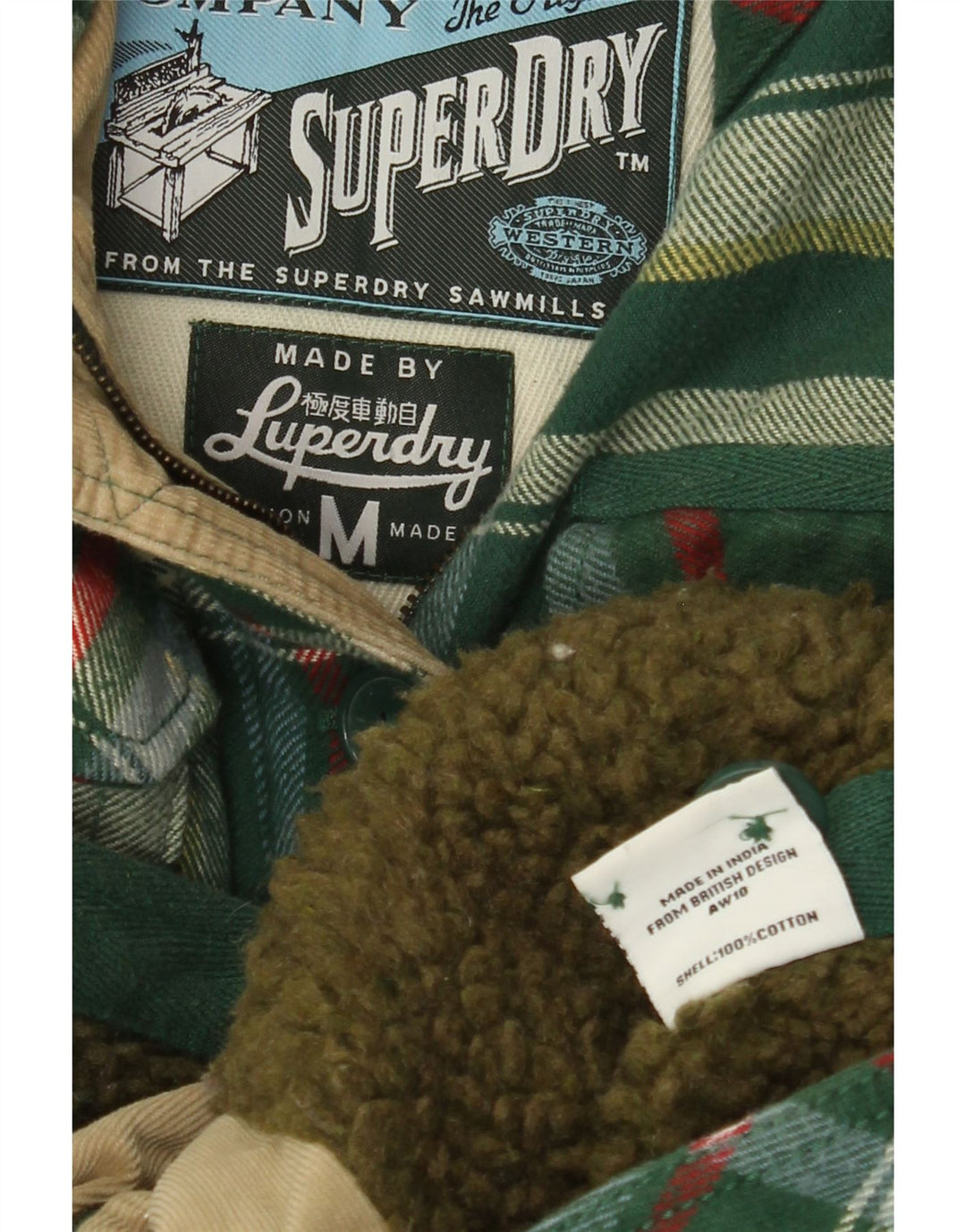 Jachetă pentru femei SUPERDRY UK 12, bumbac cu carouri verde mediu