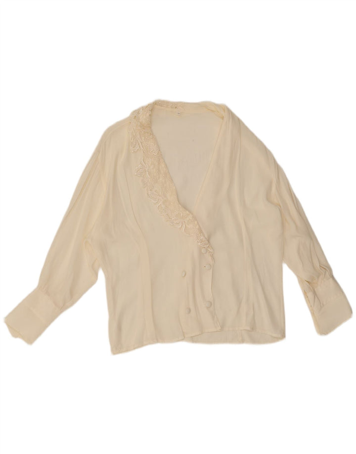 Bluză de cămașă vintage pentru femei UK 18 XL din mătase alb