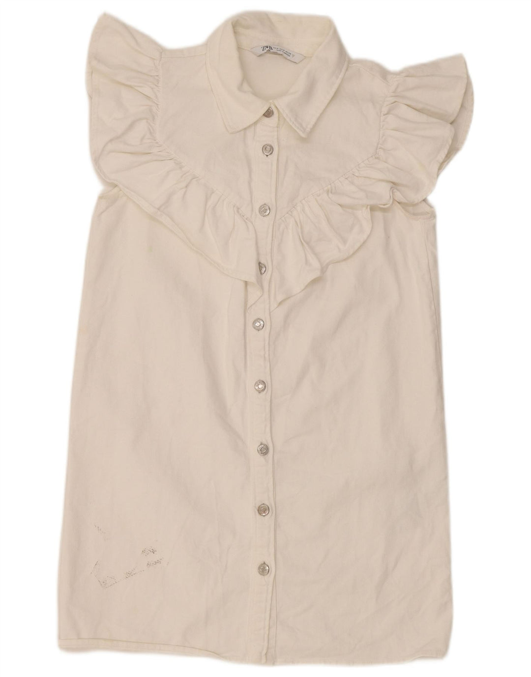 Rochie de denim cu volane în față pentru femei Zara UK 12 bumbac alb mediu