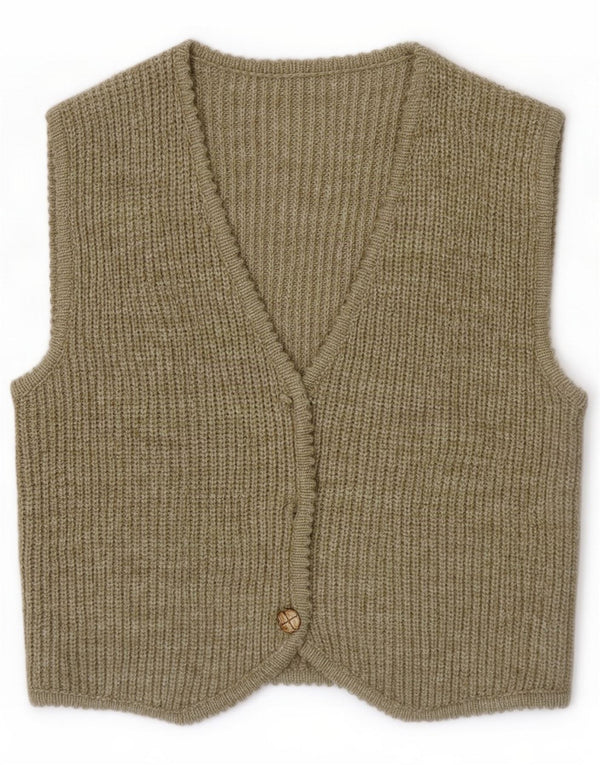 Vintage Pulover Cardigan fără mâneci pentru femei UK 14 Medium Khaki