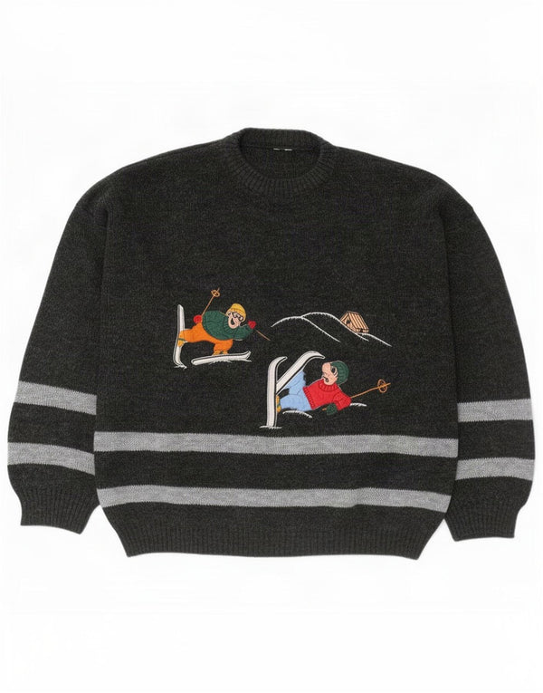 Pulover vintage pentru femei cu gât turnut UK 20 2XL Gri cu dungi Noutate
