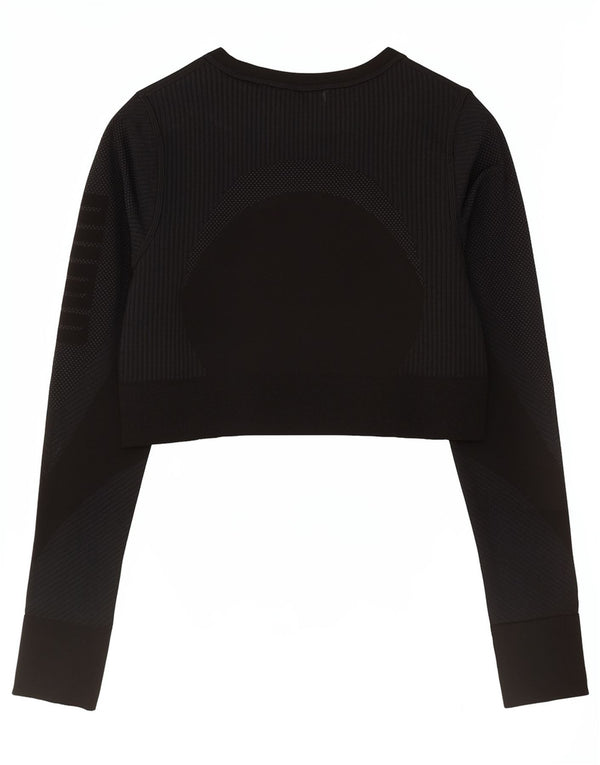 Puma Crop Top cu mânecă lungă pentru femei UK 12 Medium Black Sports
