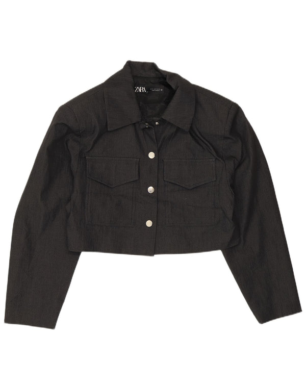 Jachetă Bolero pentru femei Zara UK 14, bumbac gri mediu