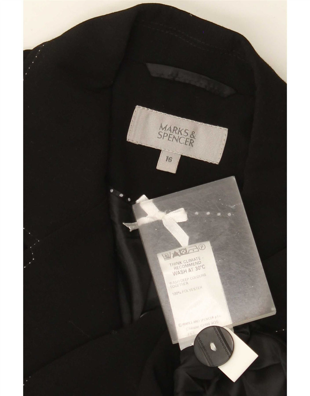 Jachetă pentru femei Marks & Spencer, cu 3 nasturi, din poliester negru, UK 16