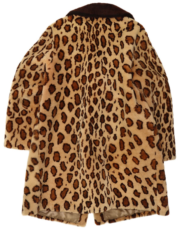 Pardesiu de blană vintage pentru femei UK 18 XL, bej, cu imprimeu animal, blană adevărată