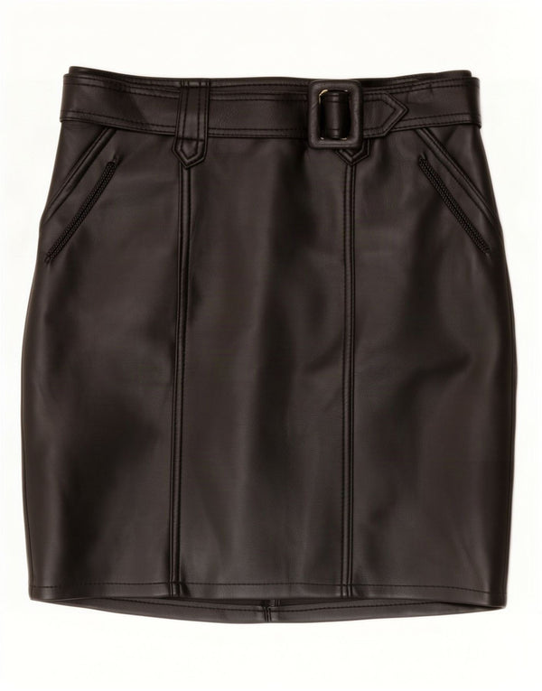 Fusta mini din piele vintage pentru femei W34 negru