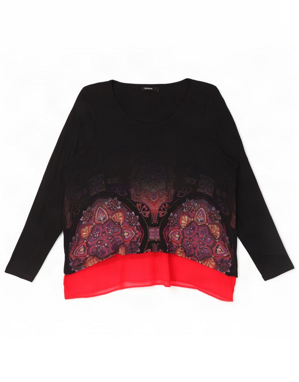 Top cu tunică asimetrică cu mânecă lungă pentru femei Desigual UK 14, mare, negru, floral