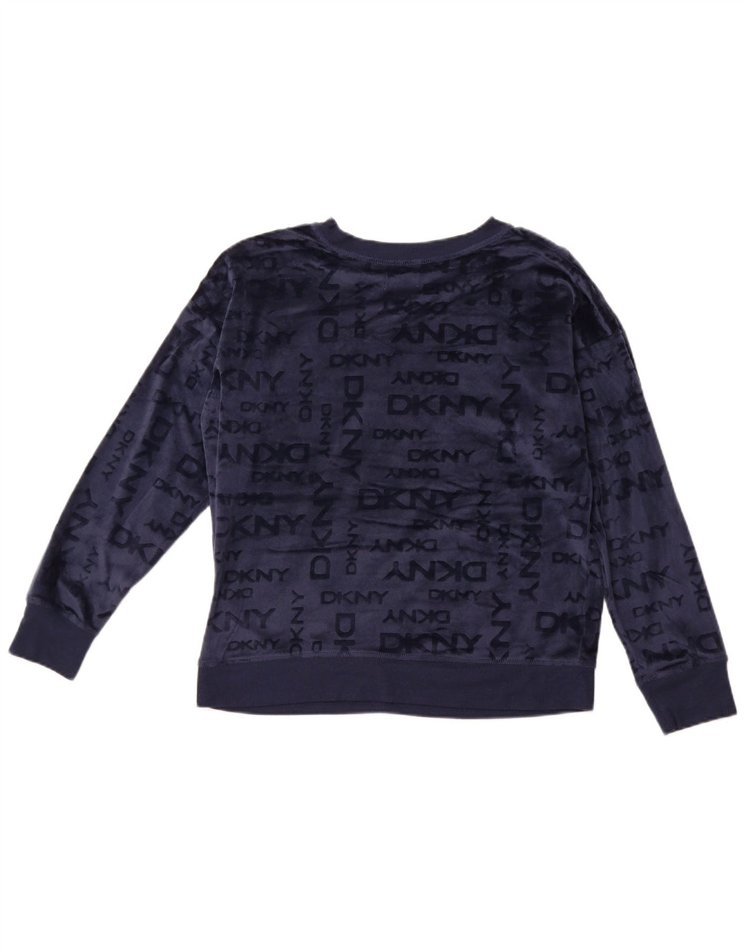 Pulover din lână cu grafică DKNY pentru femei UK 14 Poliester mediu albastru bleumarin