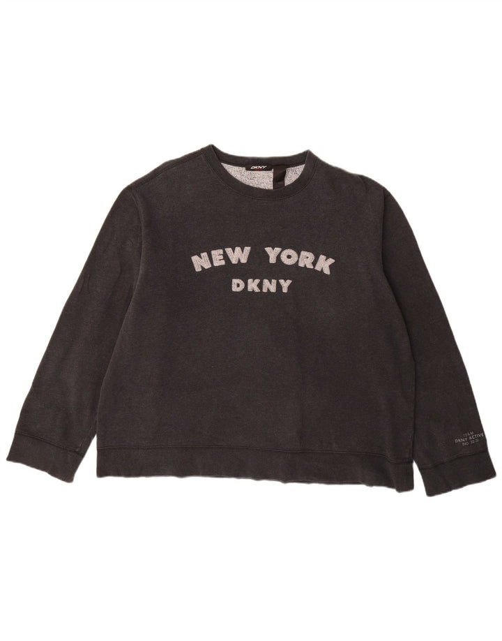 DKNY Pulover cu grafic pentru femei UK 18 XL Bumbac negru