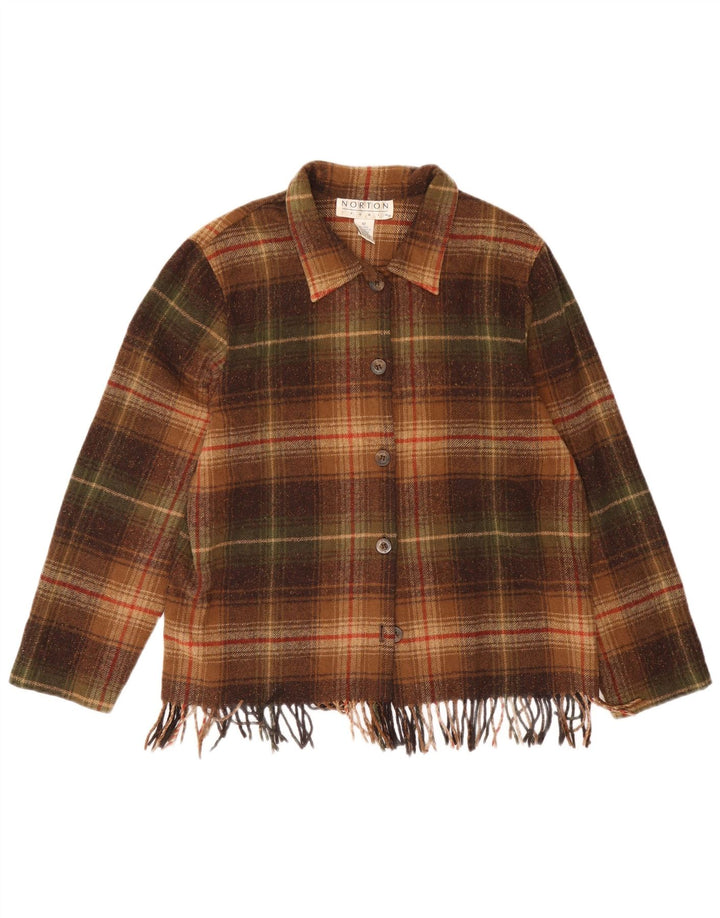 Cămașă Vintage pentru femei Cămașă de flanel UK 12 Lână cu carouri maro mediu