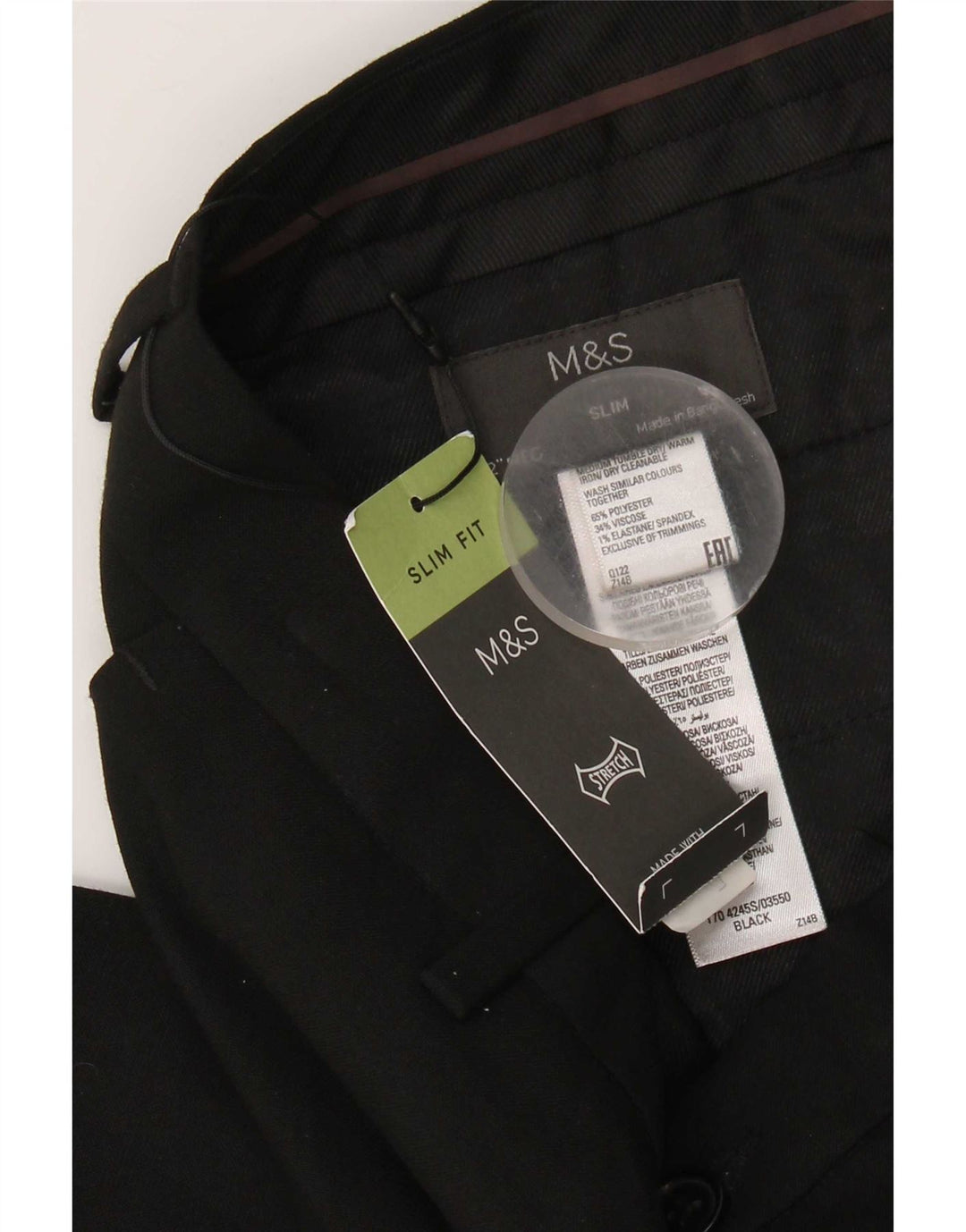 Pantaloni chino pentru bărbați Marks & Spencer Slim Fit L32 L31 Poliester negru