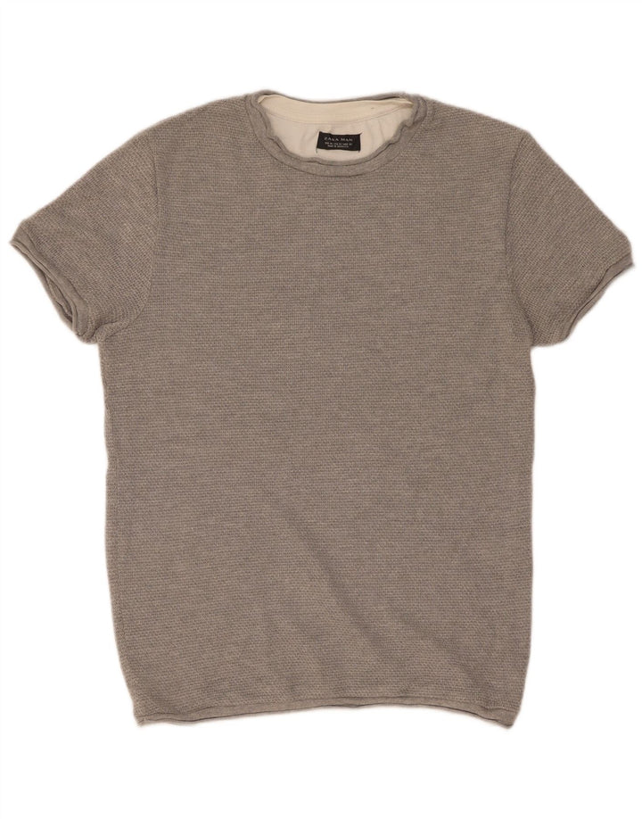 Tricou pentru bărbați Zara Top din bumbac gri mediu