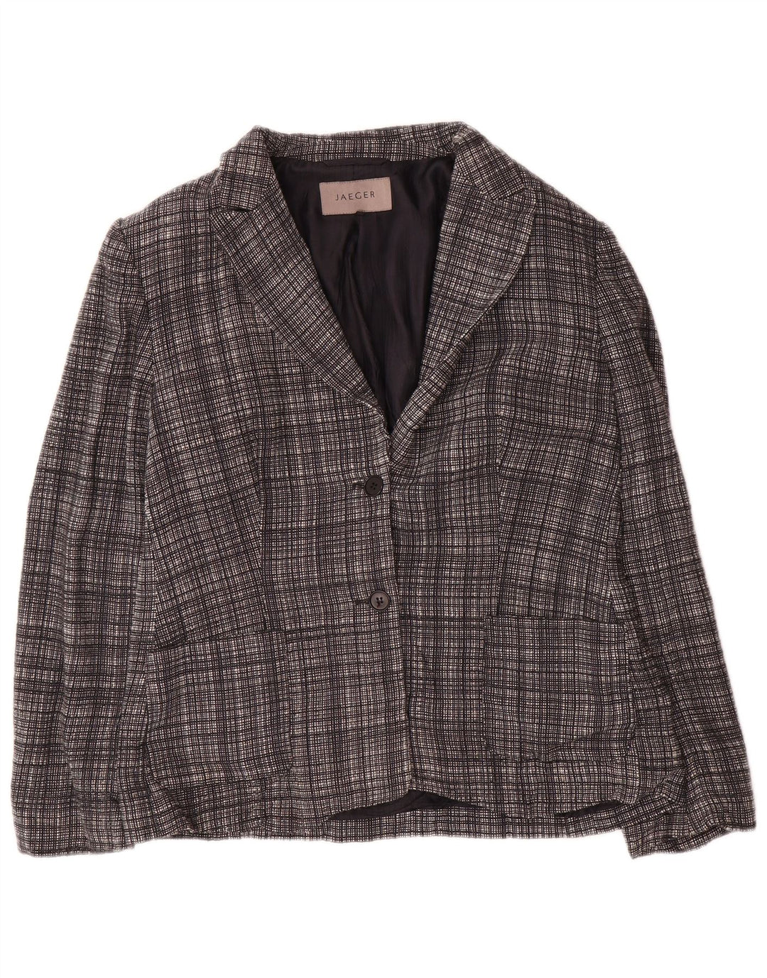 Sacou Jaeger pentru femei, cu 2 nasturi, UK 12, lână cu carouri, gri mediu