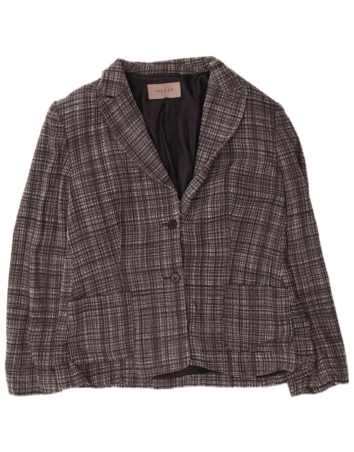 Sacou Jaeger pentru femei, cu 2 nasturi, UK 12, lână cu carouri, gri mediu