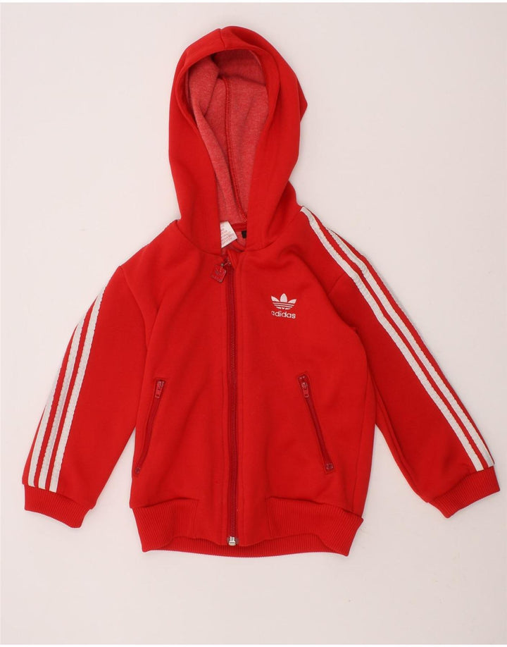 ADIDAS Boys Zip Hoodie Sweater 3-4 Years Red Polyester Vintage Adidas and Second-Hand Adidas from Messina Hembry 