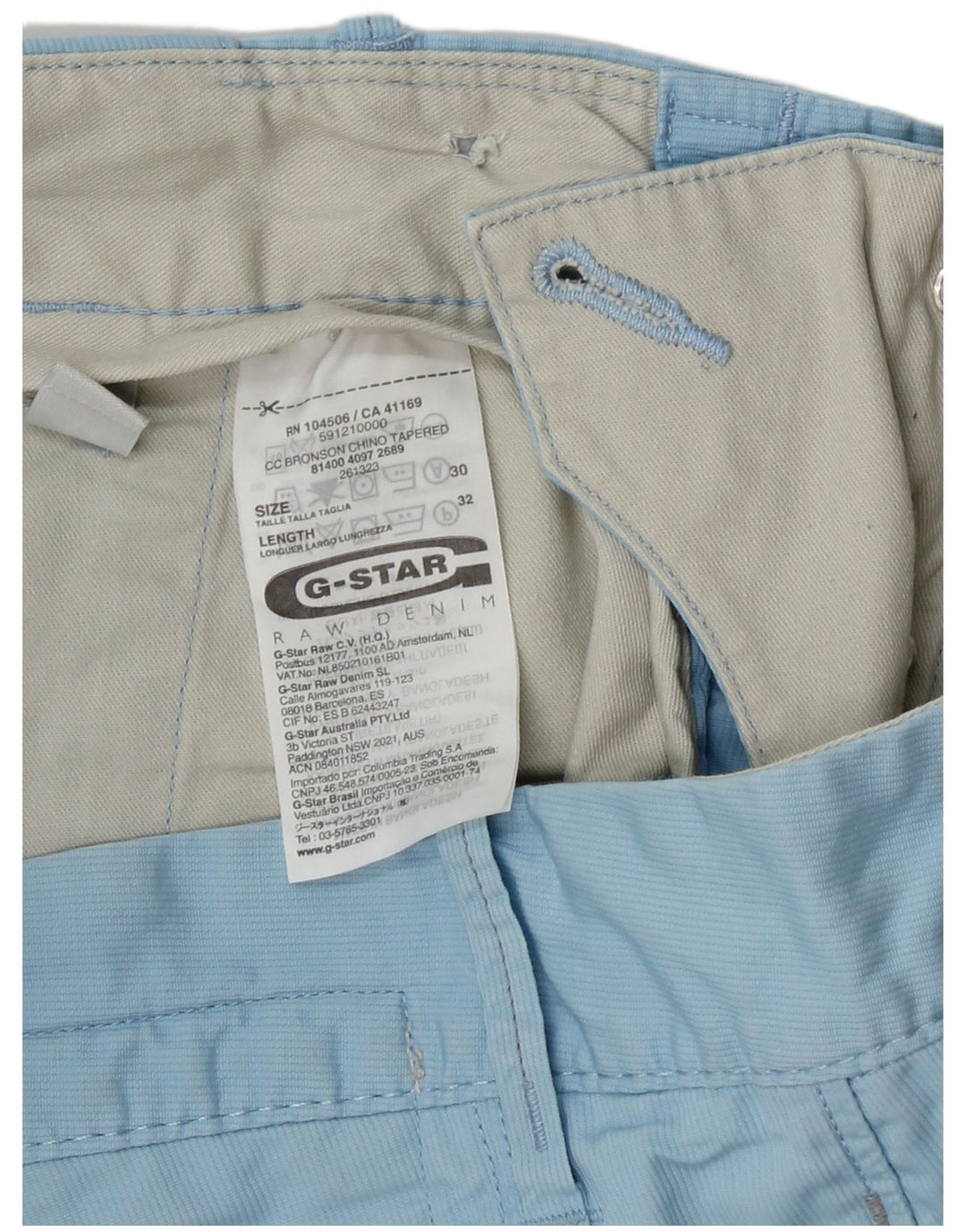 Pantaloni chino conici pentru bărbați G-STAR L30 L32 Bumbac albastru