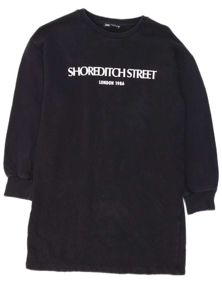 ZARA rochie pulover cu grafic pentru femei UK 14 Bumbac mediu negru