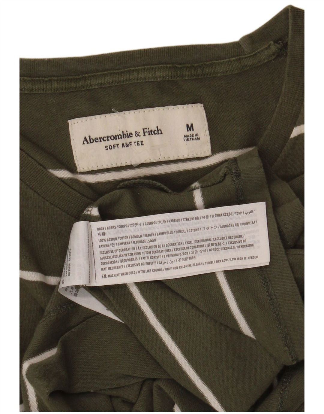 Tricou pentru bărbați Abercrombie & Fitch Top Mediu Kaki Bumbac cu dungi