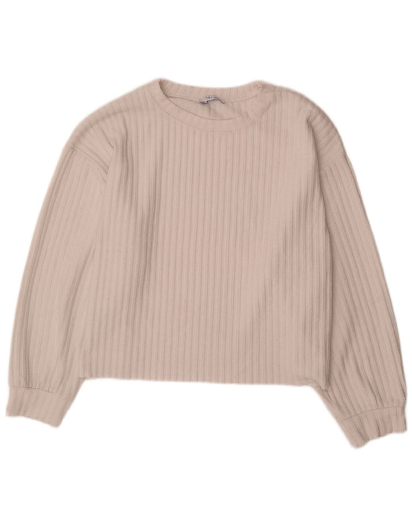 Top supradimensionat pentru femei Zara cu mânecă lungă Trafaluc UK 16, mare, alb, poliester