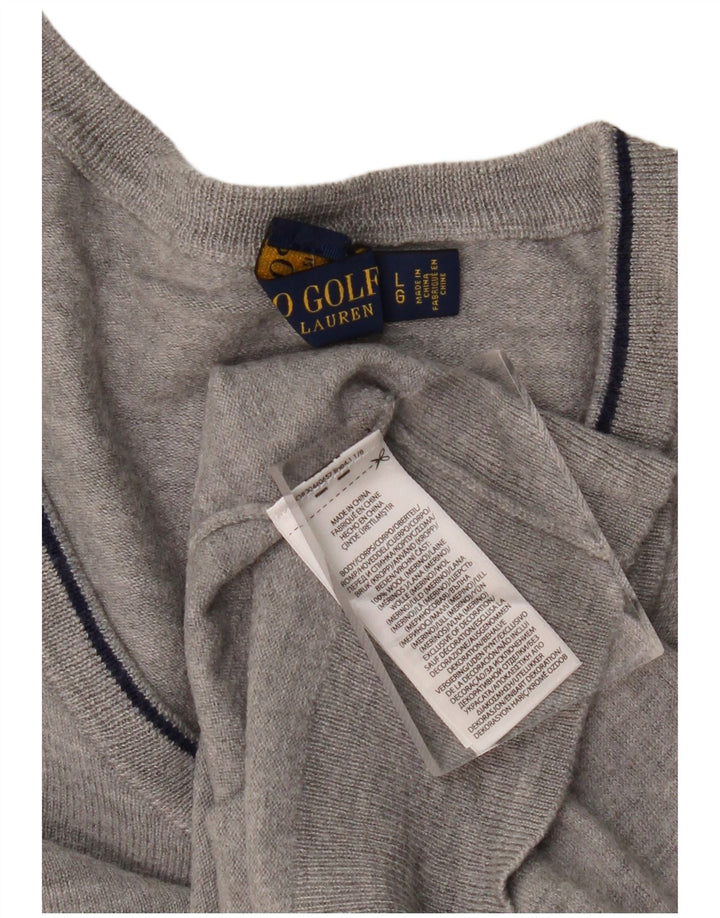 Pulover cu decolteu în V Polo Ralph Lauren pentru femei UK 16 Lână mare gri