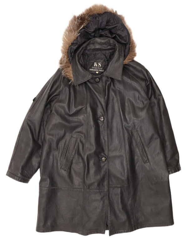 Palton supradimensionat din piele pentru femei Kiros IT 48 XL negru