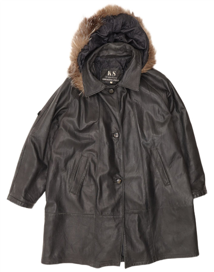 Palton supradimensionat din piele pentru femei Kiros IT 48 XL negru