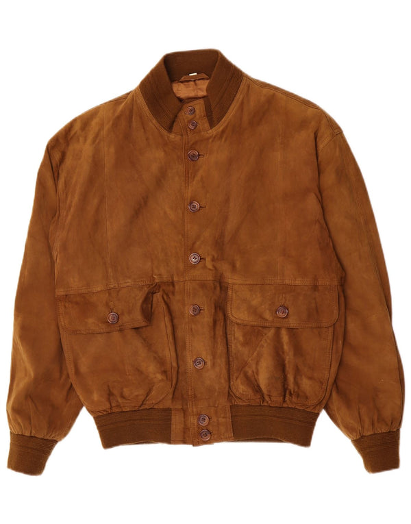 Bomber vintage pentru bărbați din piele intoarsa IT 48 din piele maro medie
