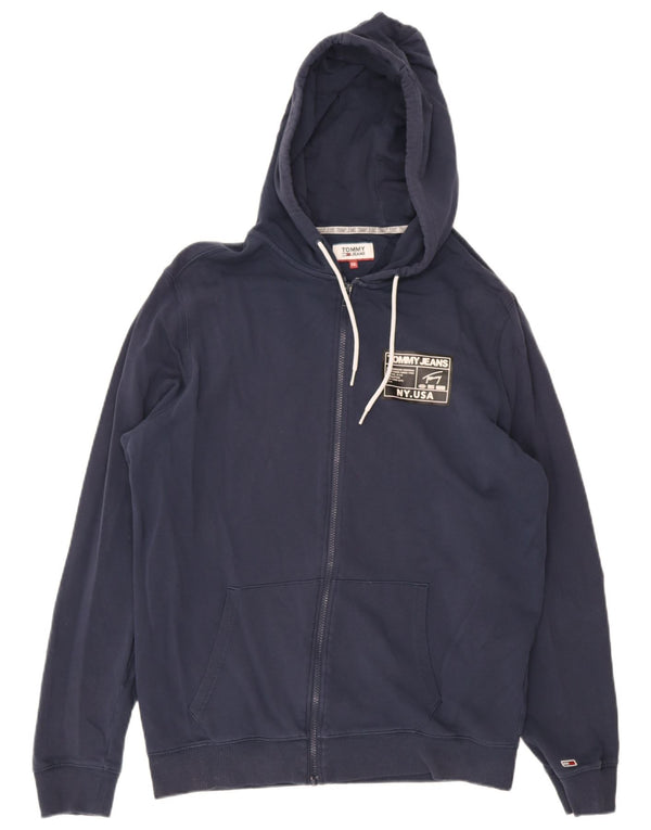 Tommy Hilfiger Mens Graphic Zip Hoodie Sweater 2XL Navy Blue Cotton