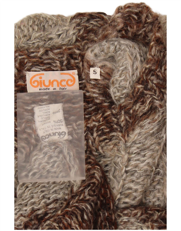Pulover Giunco pentru femei cu decolteu rotund UK 10 mic maro Mohair color bloc